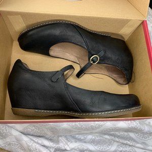 Dansko Loralie Black Leather Wedge Mary Jane